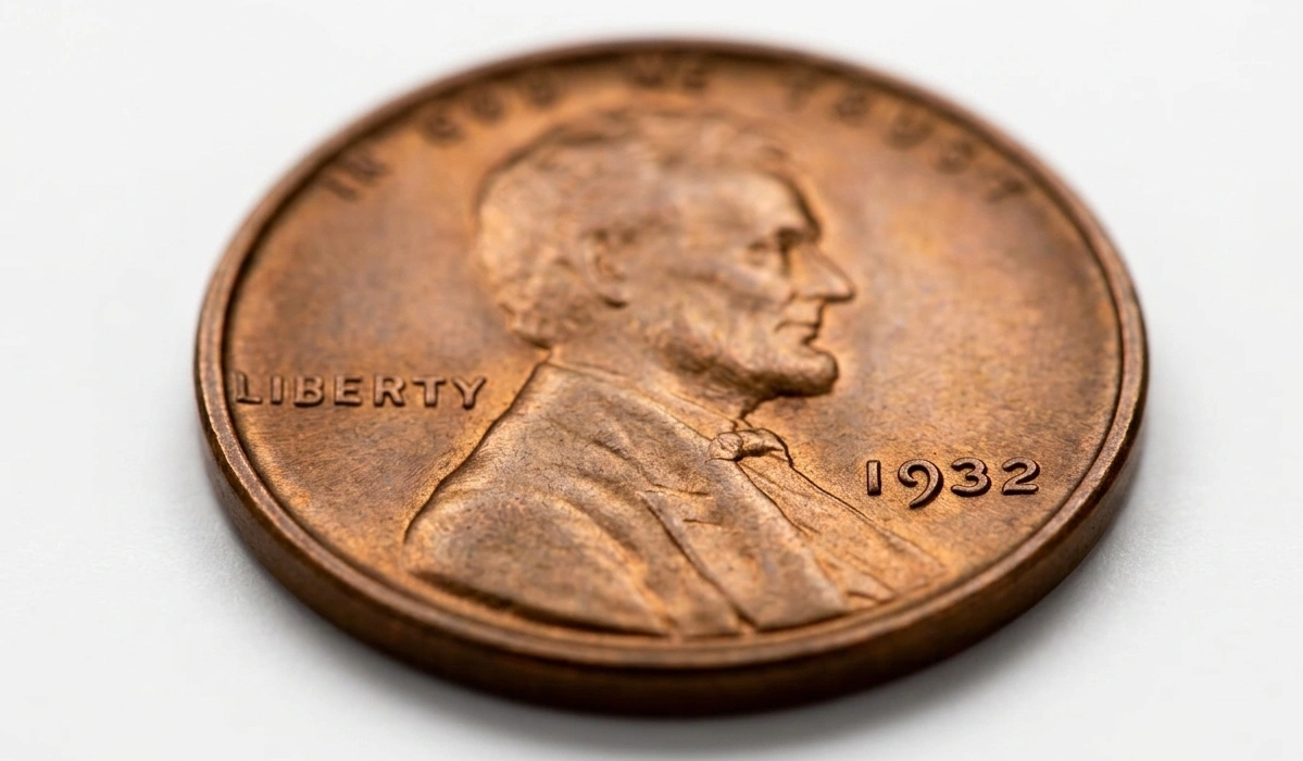 Single wheat penny centered with engraved year sharply in focus